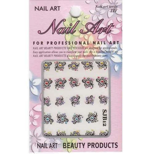 Flowers with nail art stones - black 3D sticker