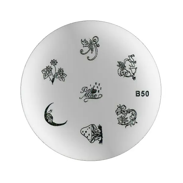Nail art stamping plate with engraved motifs B50