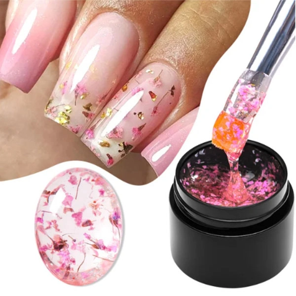 UV gel, 5ml - no. 8 - pink and golden flowers