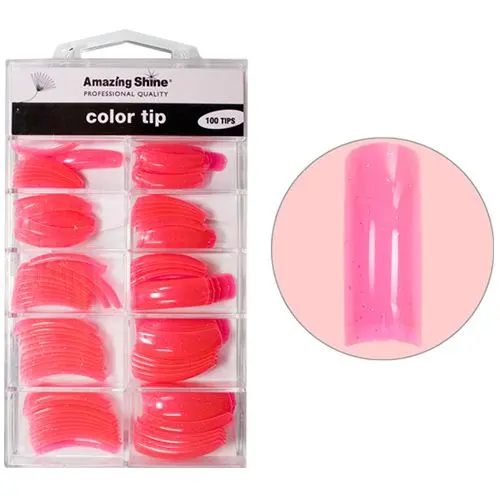 Pink Glitter, 100pcs coloured nail tips - no.1 - 10
