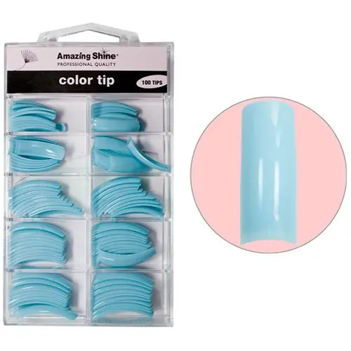 Coloured nail tips in box - Baby Blue, 100pcs, no.1 - 10