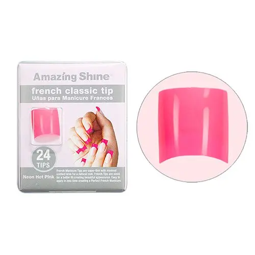 French Classic Tip, false nails for French Manicure - Neon Hot Pink, 24pcs