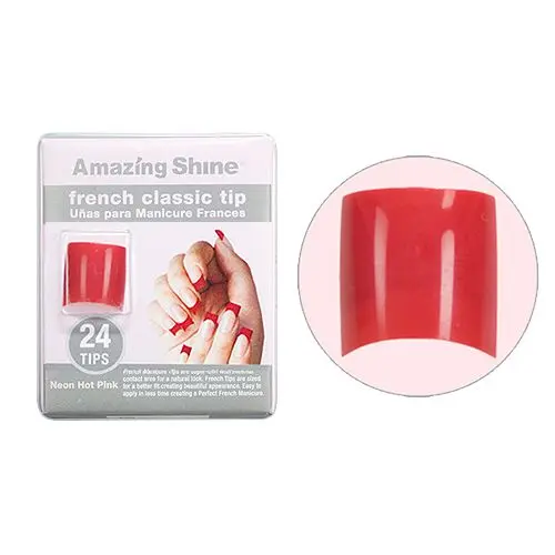 French Classic Tip short coloured nail tips - Neon Red, 24pcs, no.1 - 10