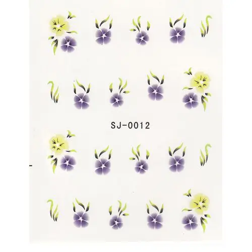 Water decals, purple and yellow flowers with leaves