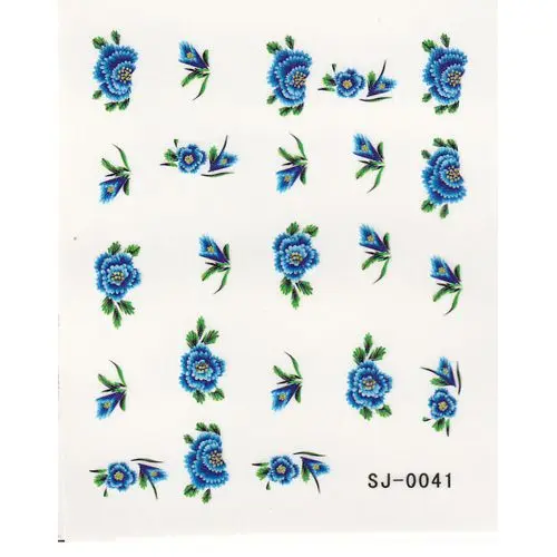 Nail art decals - blue flowers, leaves