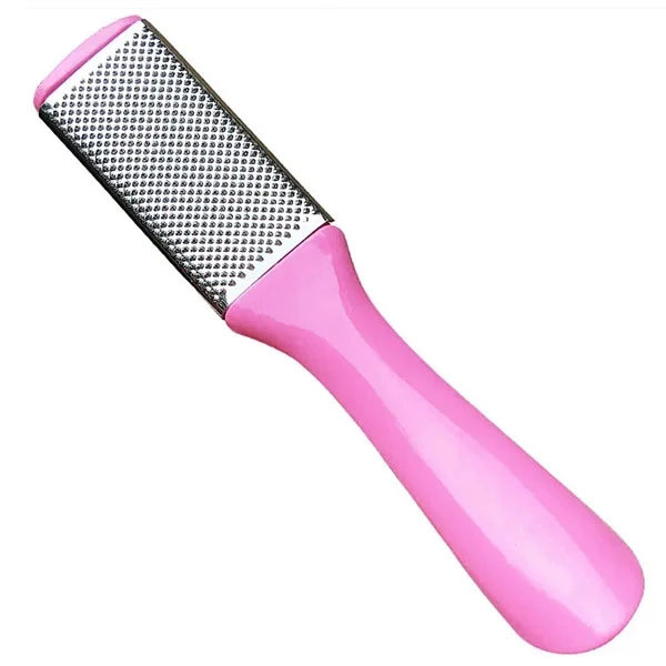 Metal foot file with straight pink plastic handle