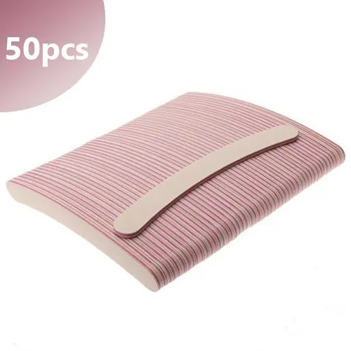 50pcs pack - Inginails Nail file banana - white, pink centre, 100/180