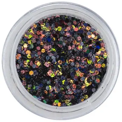 1mm confetti in black powder - holographic hexagons 