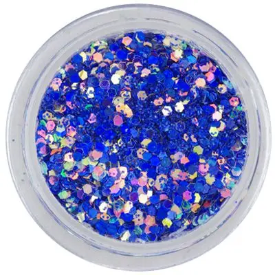 Holographic hexagon in dust powder, 1mm - royal blue