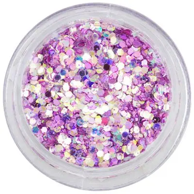 Violet-pink confetti in dust powder, 1mm - holographic hexagons