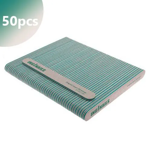 50pcs - Inginails Straight nail file, zebra - green centre, 180/180