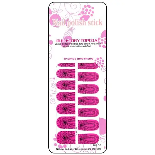 Pink nail art stickers with black pattern