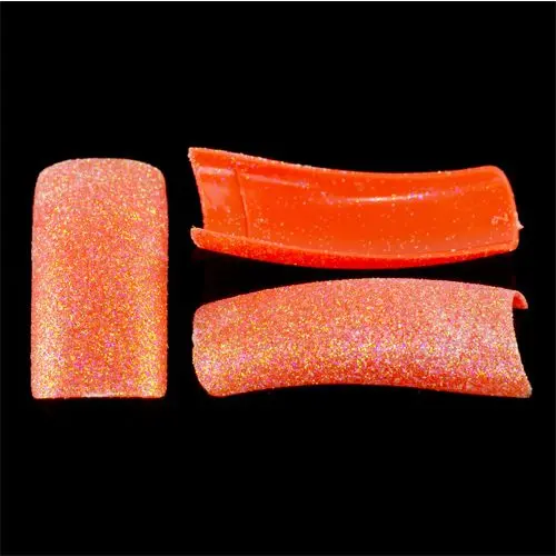 Pre-designed glitter tips, 500pcs - neon orange