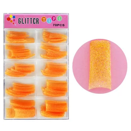 Glitter tips, 70pcs - peach