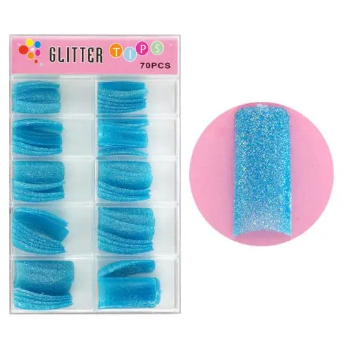 Disposable glitter nails, 70pcs - baby blue