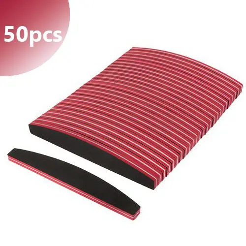 50pcs - Inginails Halfmoon nail file with red centre, 100/180
