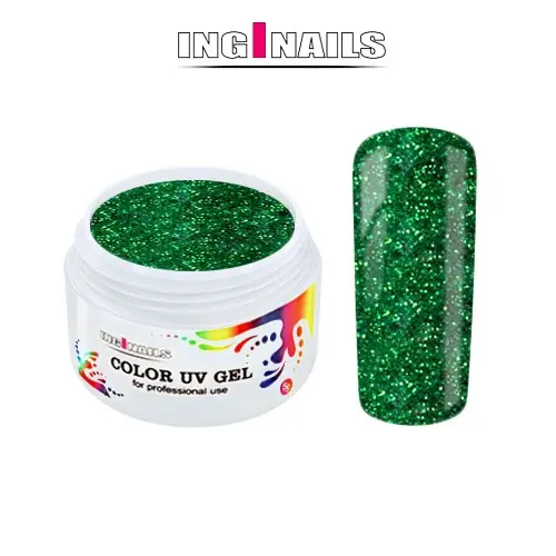 UV Gel, coloured Inginails - Green Glitter 5g