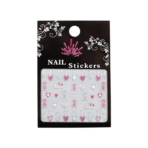 3D nail art stickers - hearts and bears with silver contour – TJ103s