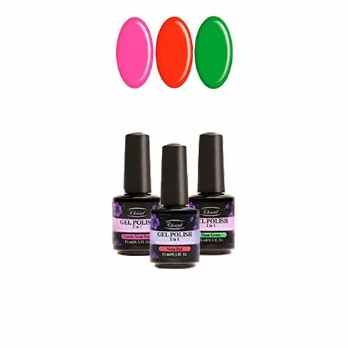 Kit of 3 high-quality gel nail polishes 2in1 - neon