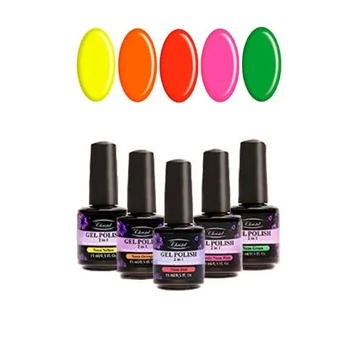 Kit of 5 high-quality gel nail polishes 2in1 - neon