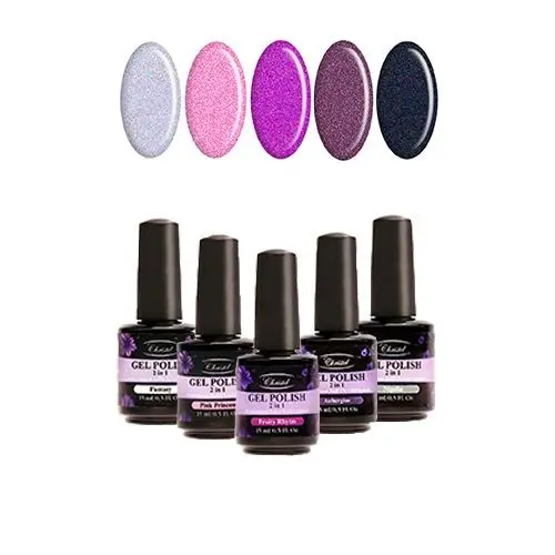 Kit of 5 high-quality gel nail polishes 2in1 - glittering