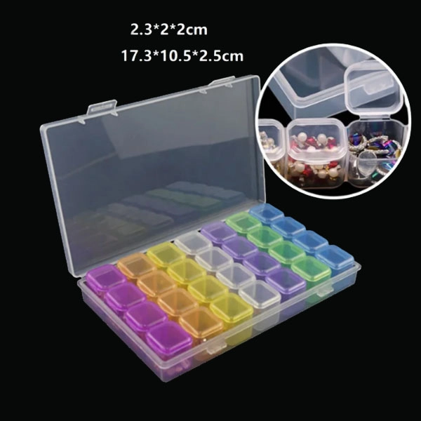 Plastic box for nail decorations, coloured