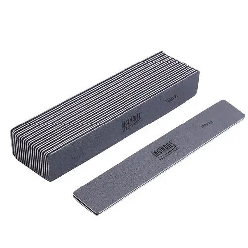 10pcs - Inginails Professional Nail file, grey rectangle with black centre, washable and disinfectant friendly 100/180