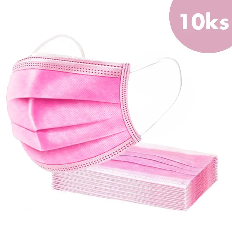 10pcs, Face mask with an elastic band – pink, 3-layers