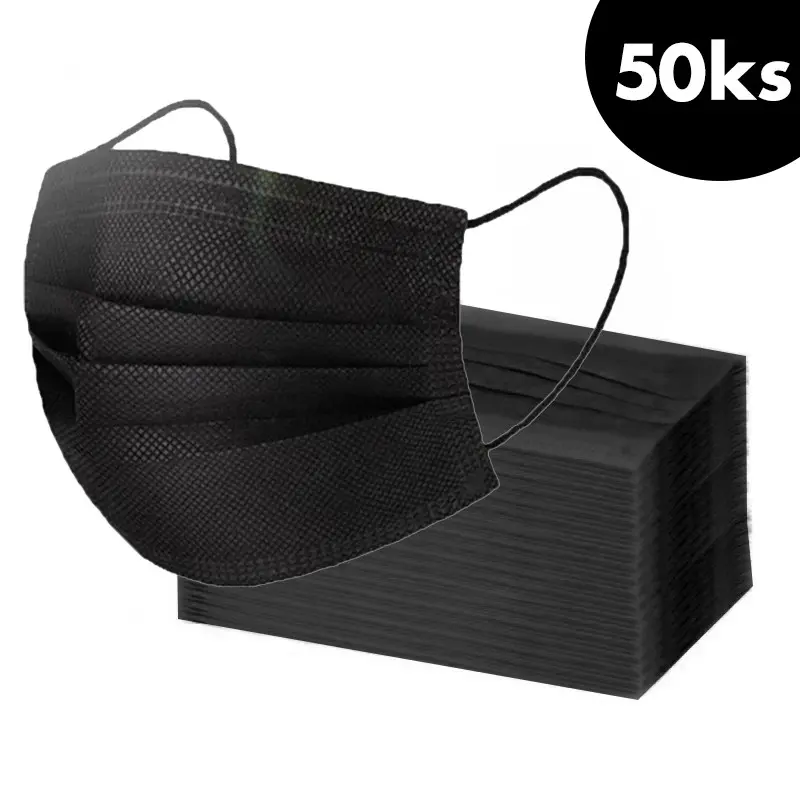 50 pcs, Face mask with an elastic band – black, 3-layers