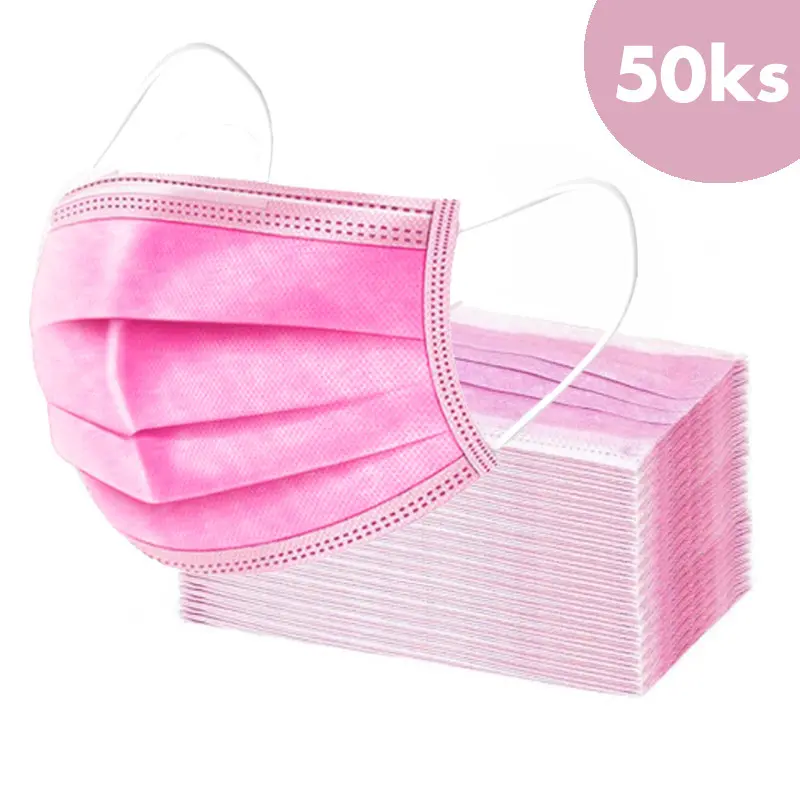 50pcs, Face mask with an elastic band – pink, 3-layers