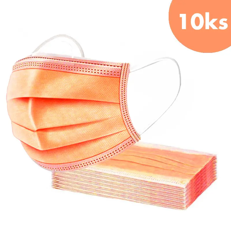 10pcs, Face mask with an elastic band - orange, 3-layer