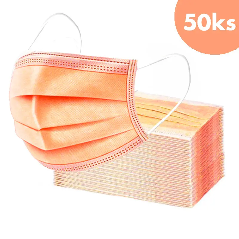 50pcs, Face mask with an elastic band - orange, 3-layer