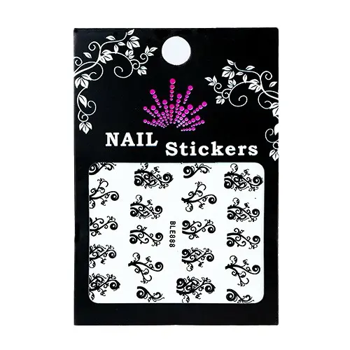 Water stickers for nails – black plant ornaments
