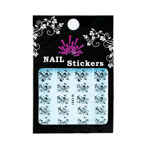 Water nail stickers – black plant ornaments