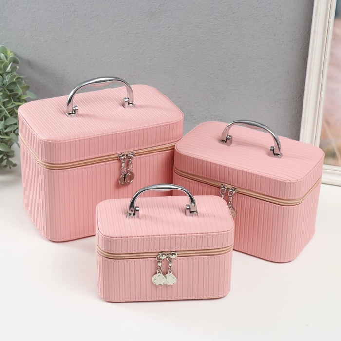 Set of cosmetic bags, 3 pcs - pink