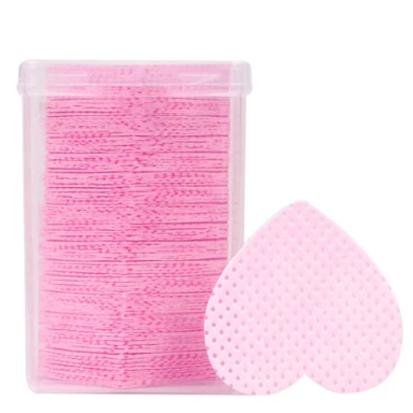 Perforated nail cotton pads - pink hearts, 200pcs