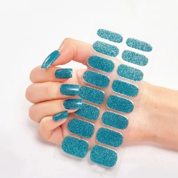 Self-Adhesive Nail Stickers - blue with glitters