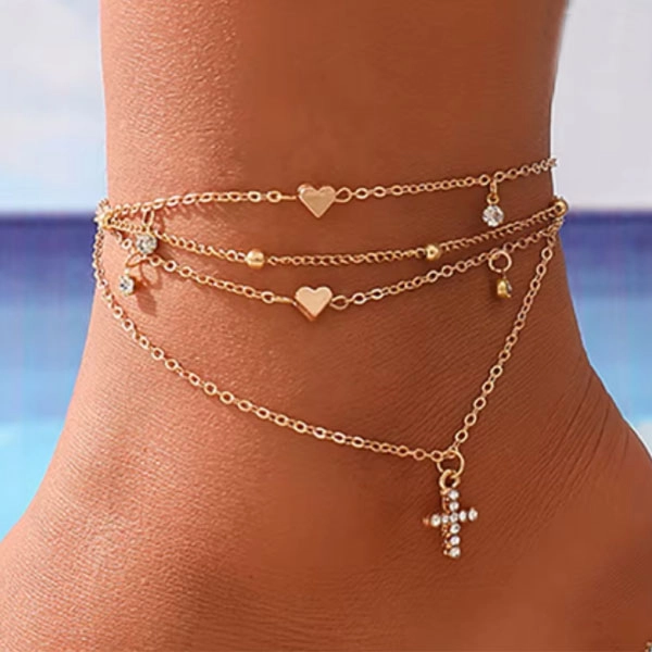 Ankle bracelet - golden colour, with cross