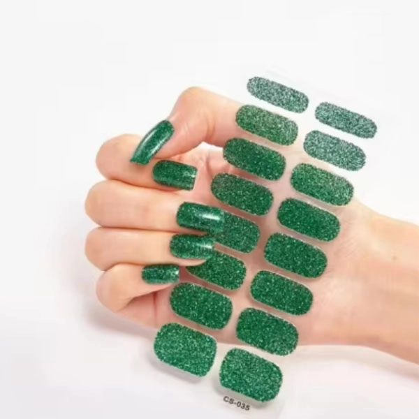 Gel semi-cured stickers – green glitter