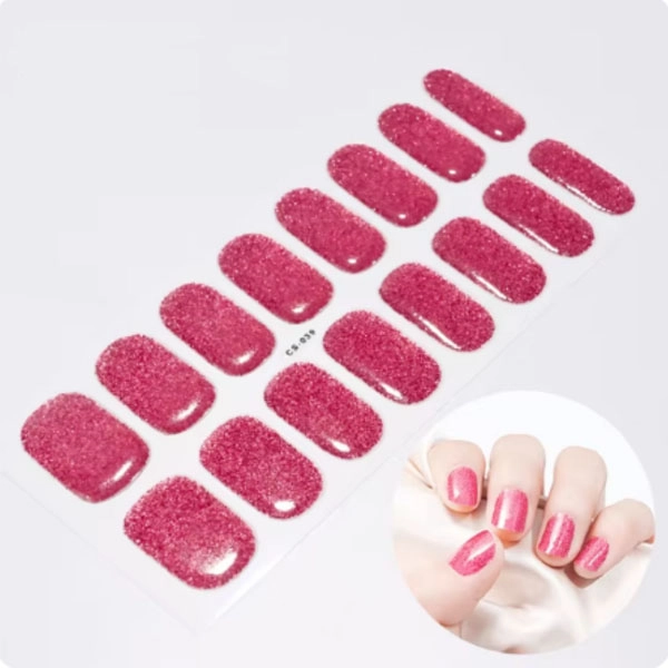 Self-Adhesive Nail Stickers - pink with glitter powder