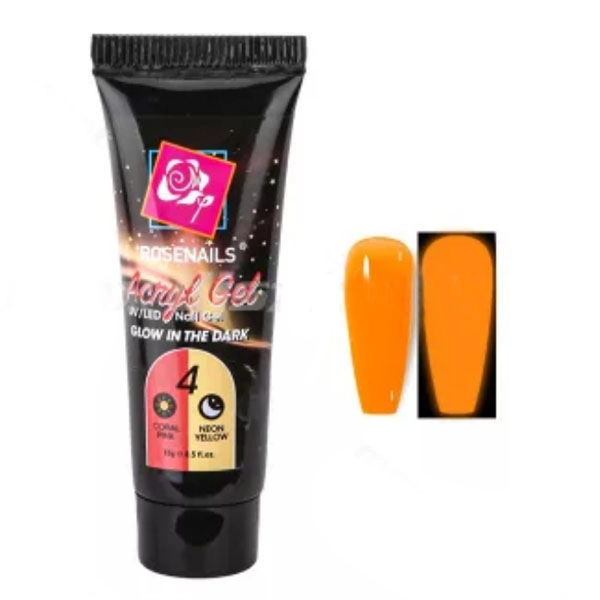 Poly nail gel - Glow in the dark CORAL PINK/NEON YELLOW no.04, 15g