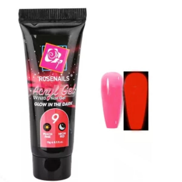 Poly nail gel - Glow in the dark PEACH PINK/NEON RED no.9, 15g