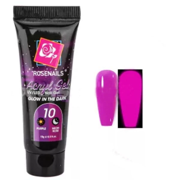 Poly nail gel - Glow in the dark PURPLE/NEON ROSE no.10, 15g