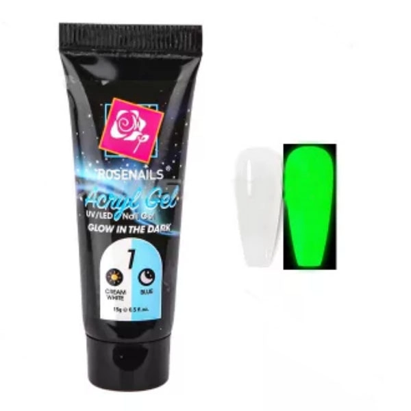 Poly nail gel - Glow in the dark CREAM WHITE/BLUE no.01, 15g