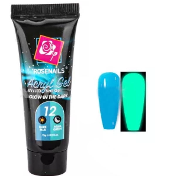 Colour poly gel - Glow in the dark DARK BLUE/AQUA GREEN No.12, 15g