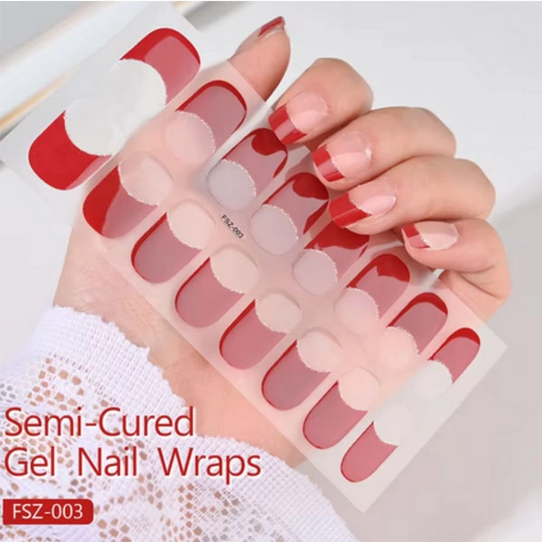 Gel semi-cured stickers - French manicure red with decoration