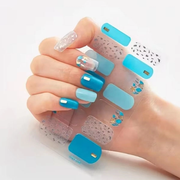 Gel semi-cured stickers – blue shades with gems