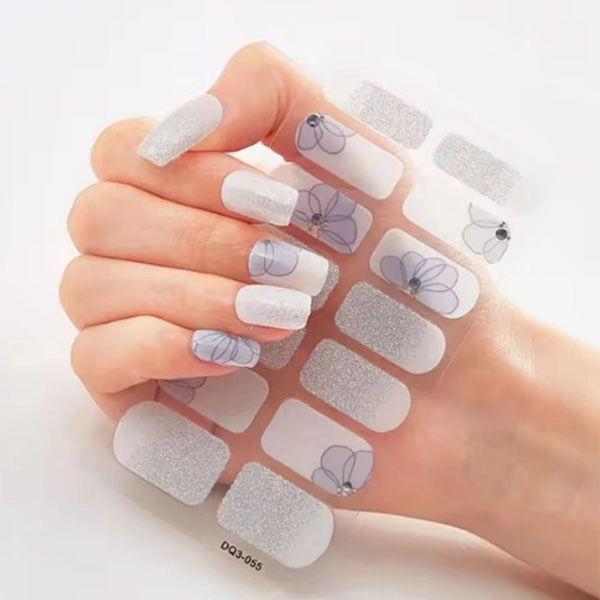 Gel semi-cured stickers – silver with flowers