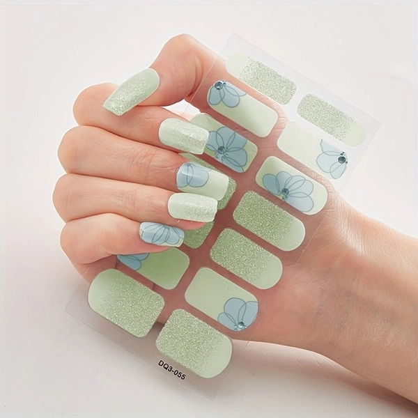 Gel semi-cured stickers – silver with flowers