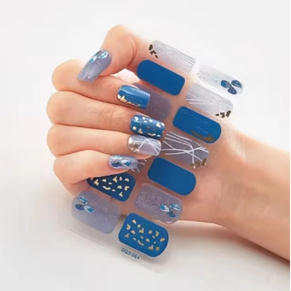 Gel semi-cured stickers – decorated, blue